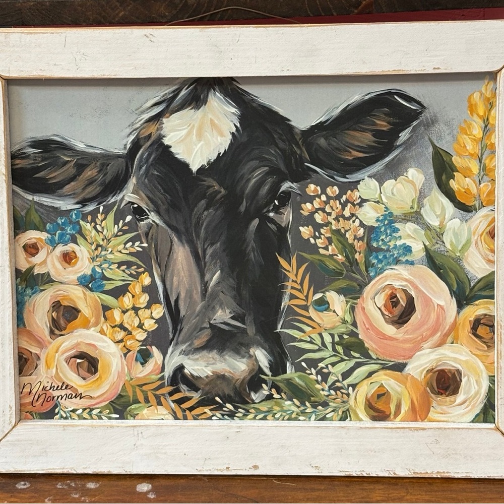 Floral Cow Art Print by Michelle Norman
